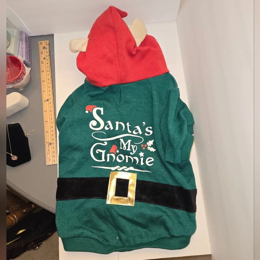 Time For Joy L Green and Red Santa's My Gnomie Dog Hoodie